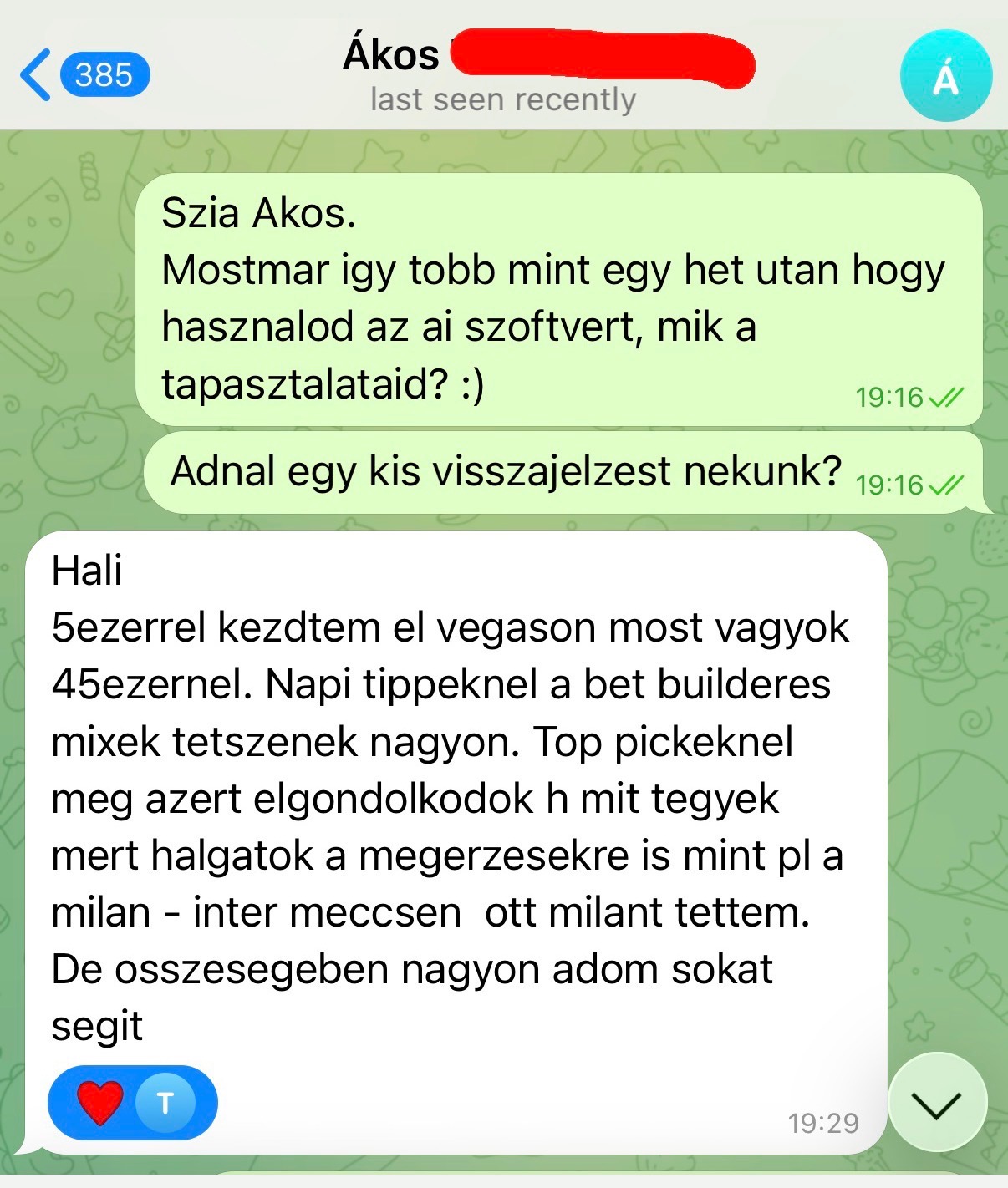 Telegram visszajelzés